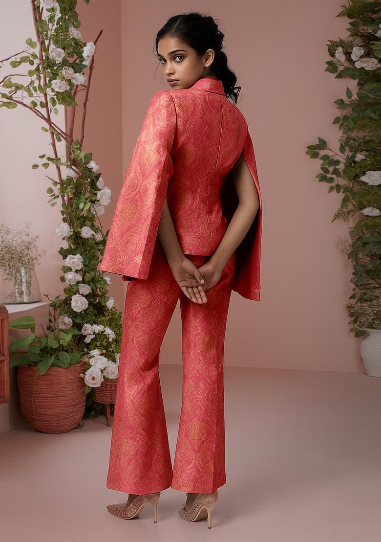 Peach Jacquard  Jacket Cords - Indya