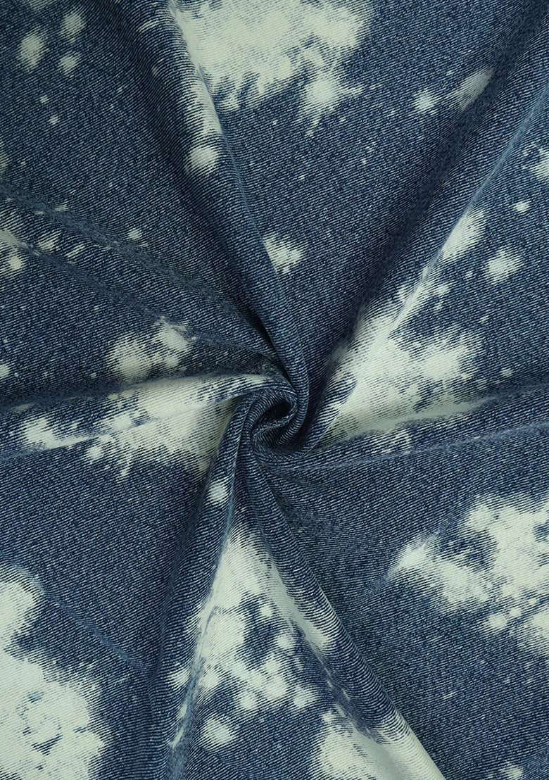 Blue Printed Denim Jacket Cords - Indya