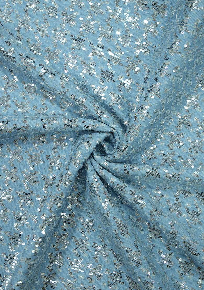 Light Blue Sequin Denim Jacket Cords - Indya