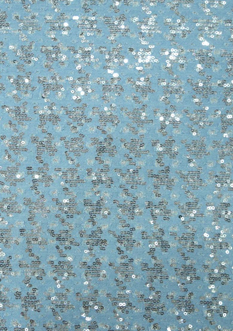 Light Blue Sequin Denim Jacket Cords - Indya