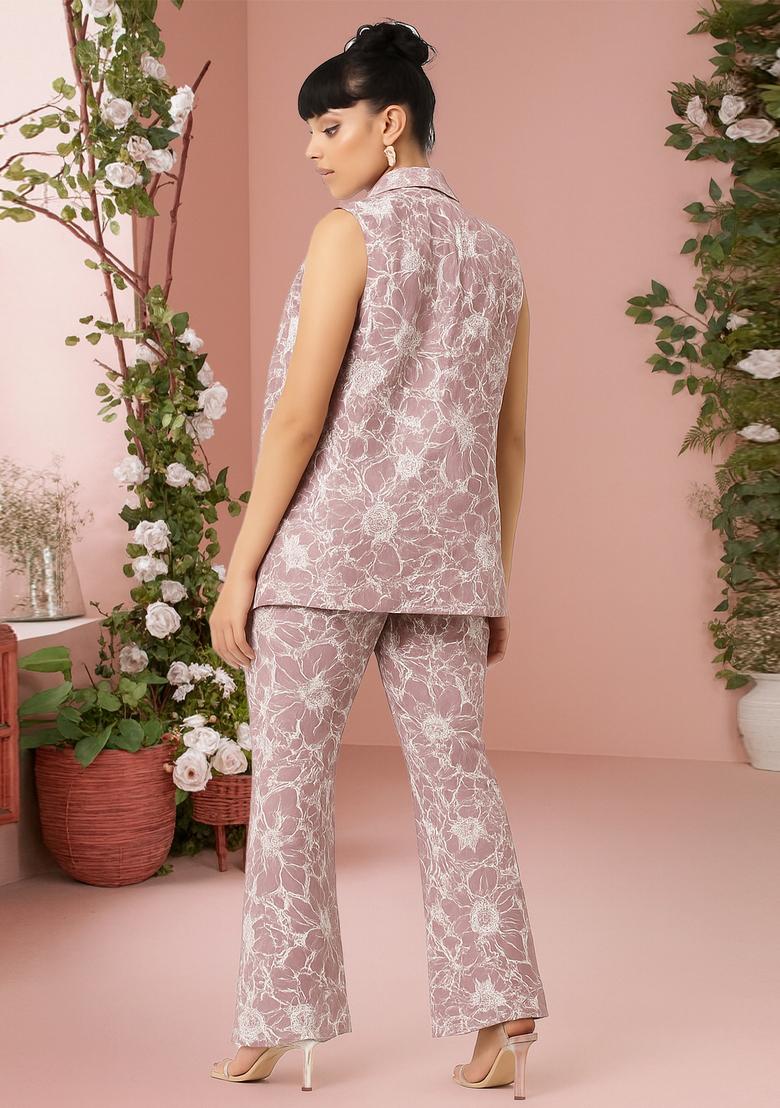 Dusty Pink Embroidered Denim Jacket Cords - Indya