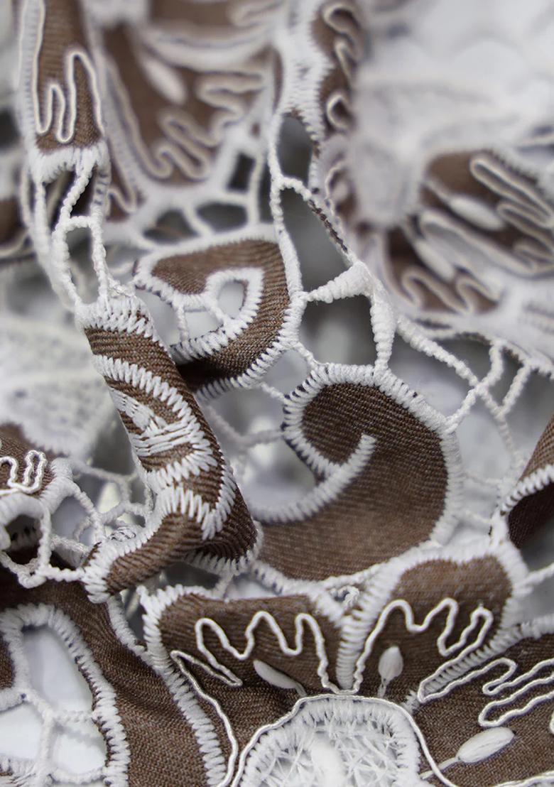 Light Brown Embroidered Denim Jacket Cords - Indya