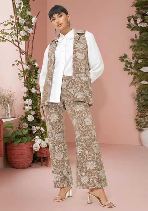 Light Brown Embroidered Denim Jacket Cords