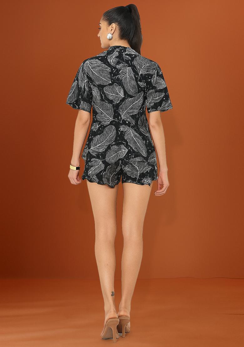 Black And Grey Jacquard Denim Jacket Cords - Indya