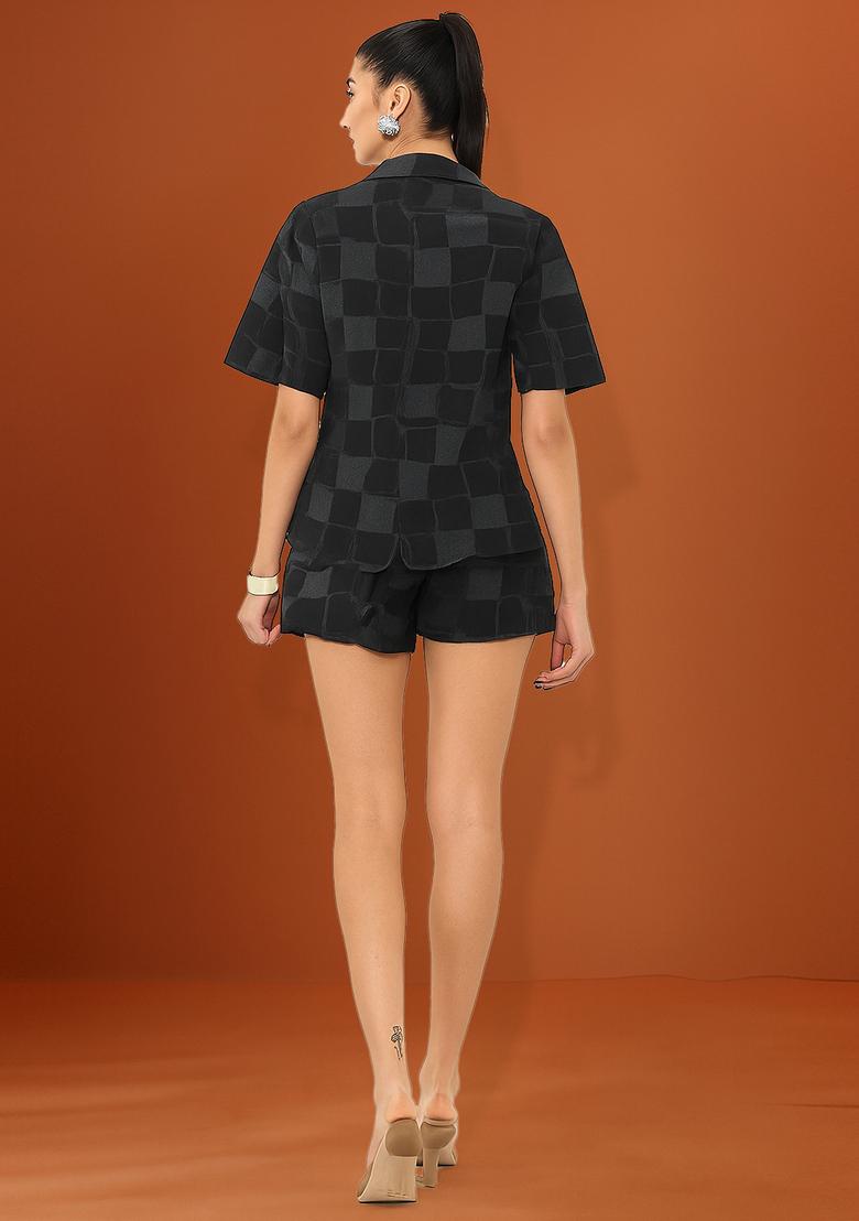 Black Jacquard Denim Jacket Cords - Indya