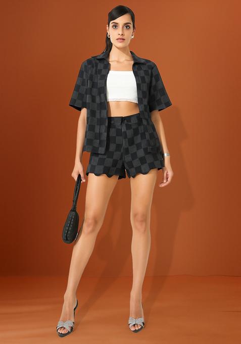 Black Jacquard Denim Jacket Cords