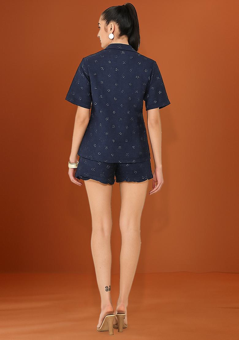 Blue Sequin Cotton Denim Jacket Cords - Indya