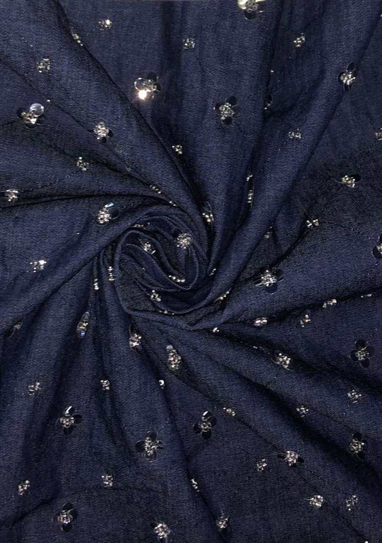 Blue Sequin Cotton Denim Jacket Cords - Indya