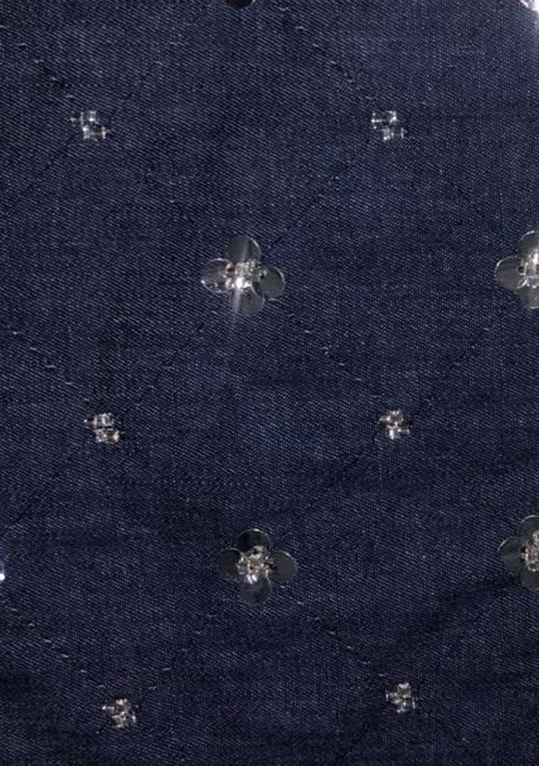 Blue Sequin Cotton Denim Jacket Cords - Indya