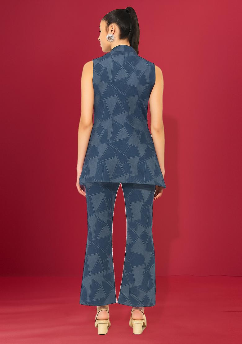 Blue Jacquard Denim Co-Ord Set - Indya