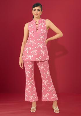 Pink Printed Cotton Denim Co-Ord Set