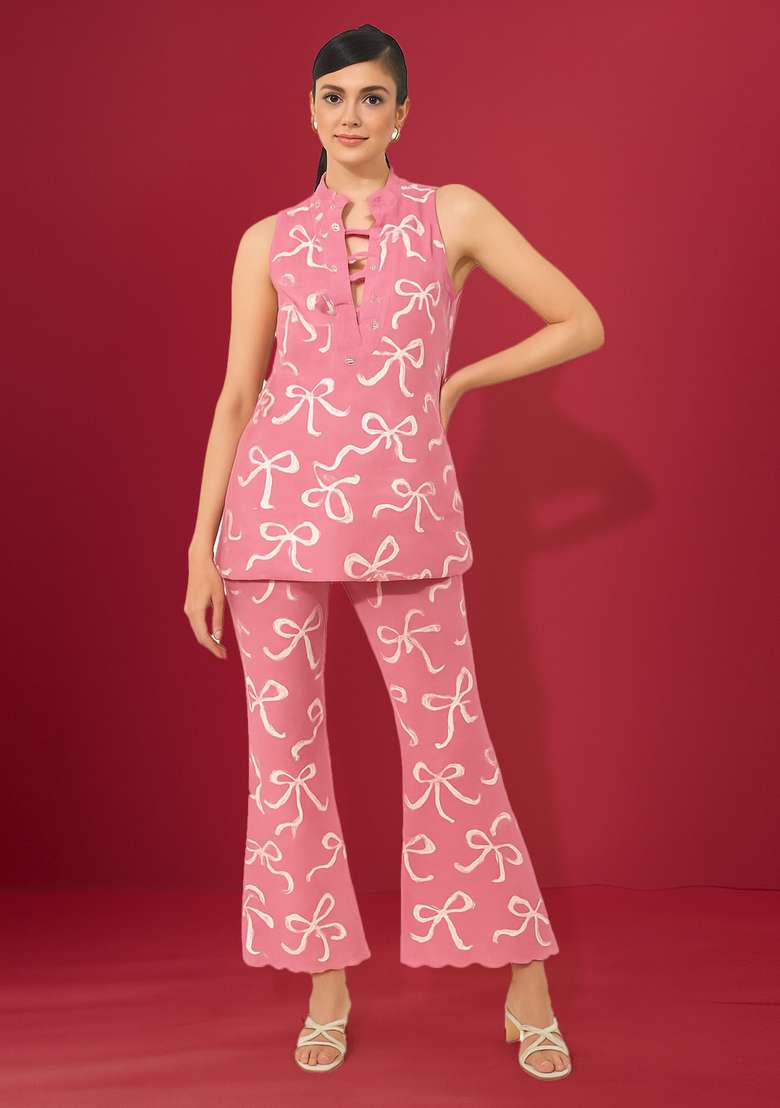 Pink Printed Cotton Denim Co-Ord Set - Indya
