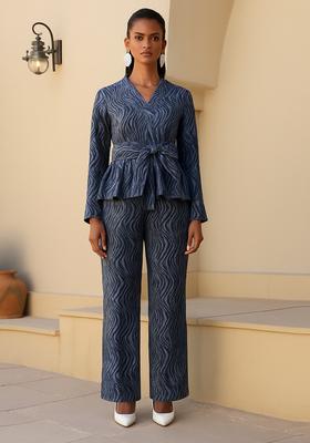 Blue Printed Cotton Denim Co-Ord Set