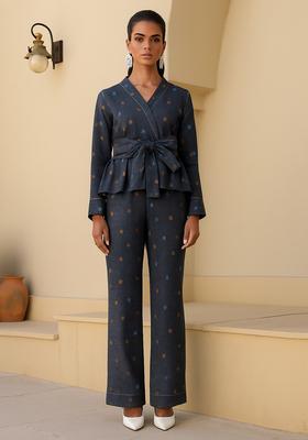 Blue Printed Cotton Denim Co-Ord Set