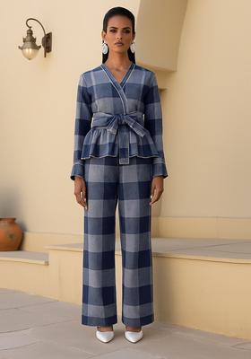 Blue Jacquard Cotton Denim Co-Ord Set