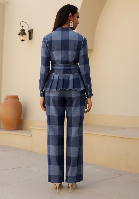 Blue Jacquard Cotton Denim Co-Ord Set