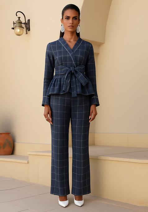 Blue Jacquard Cotton Denim Co-Ord Set