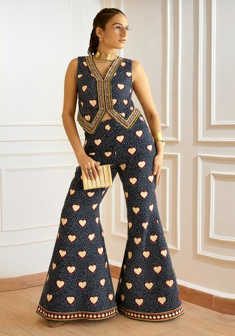 Dark Blue Printed Denim Co-Ord Set