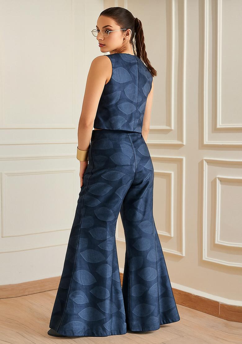 Blue Printed Denim Co-Ord Set - Indya