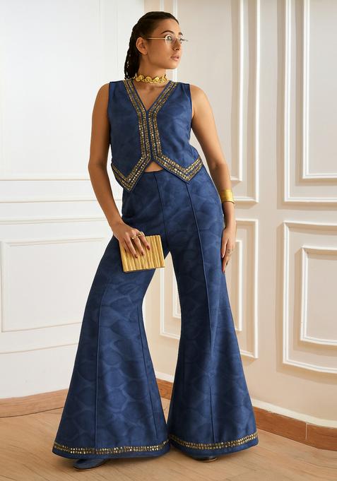 Blue Printed Denim Co-Ord Set