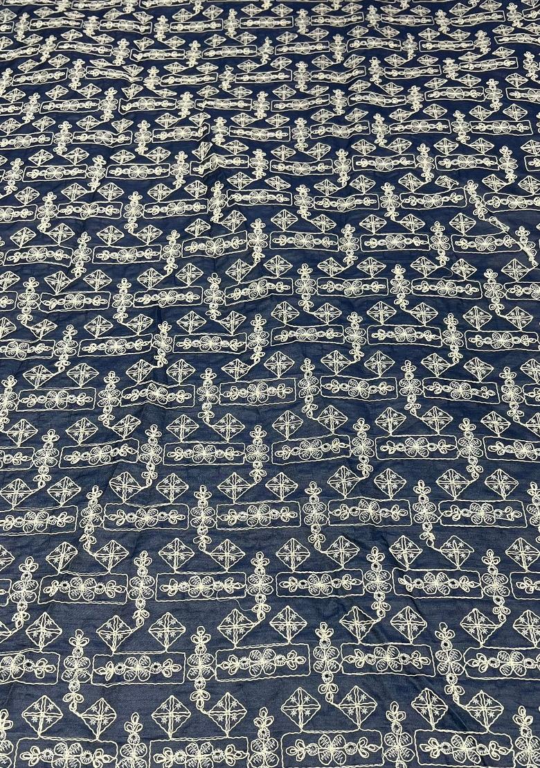 Navy Blue Embroidered Denim Co-Ord Set - Indya