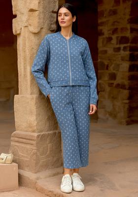 Light Blue Embroidered Denim Jacket Cords