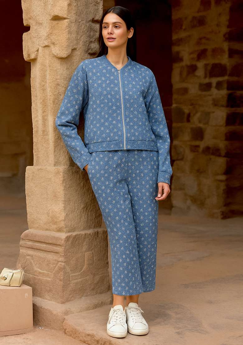 Light Blue Embroidered Denim Jacket Cords for Diwali | Wedding & Festive Wear - Indya