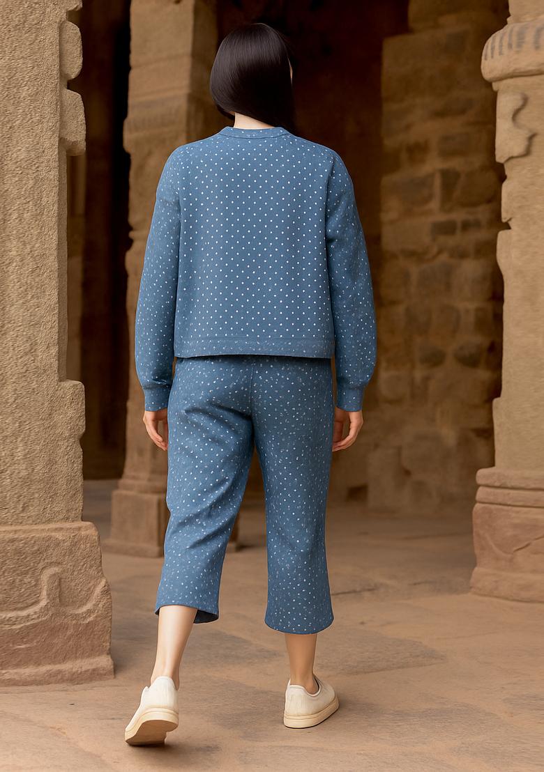 Light Blue Embroidered Denim Jacket Cords - Indya