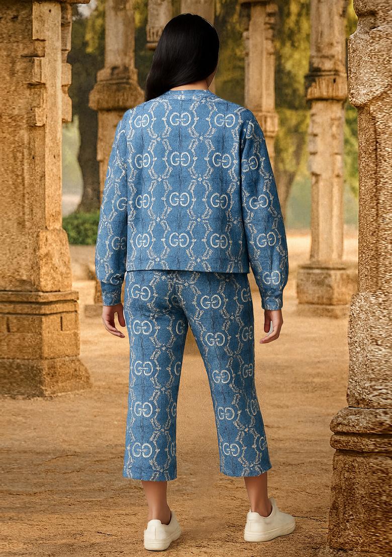 Light Blue Embroidered Denim Jacket Cords - Indya