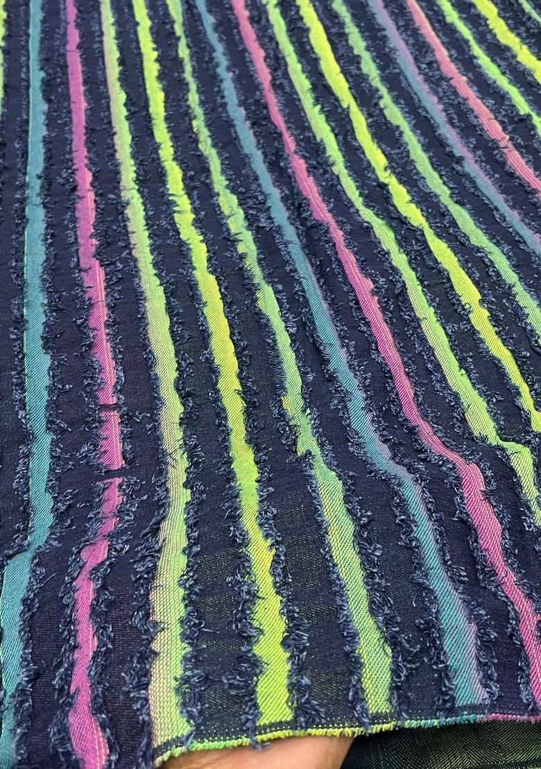 Navy Blue Jacquard Denim Jacket Cords - Indya