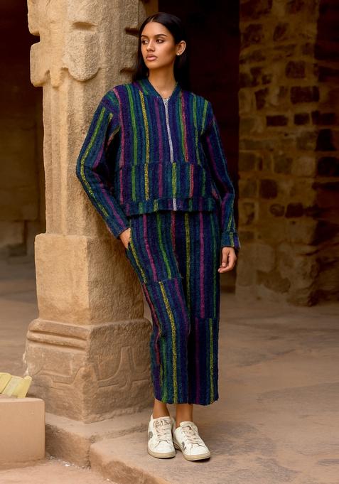 Navy Blue Jacquard Denim Jacket Cords