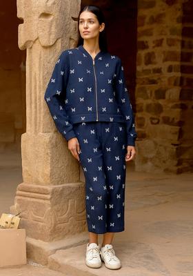 Dark Blue Embroidered Denim Jacket Cords