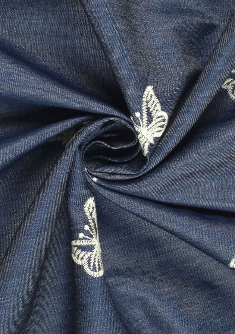 Dark Blue Embroidered Denim Jacket Cords - Indya