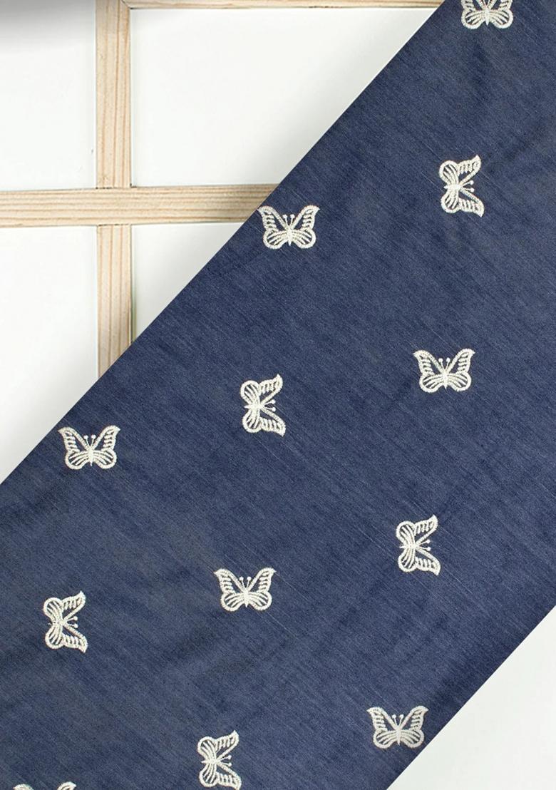 Dark Blue Embroidered Denim Jacket Cords - Indya