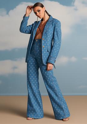 Light Blue Embroidered Denim Blazer Cords