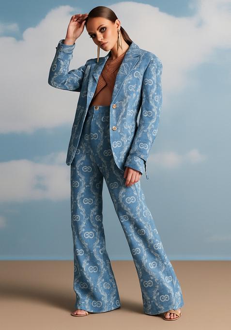 Light Blue Embroidered Denim Blazer Cords