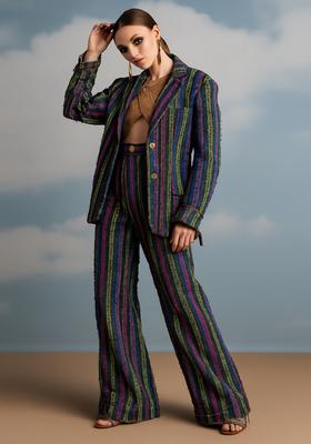 Navy Blue Jacquard Denim Blazer Cords