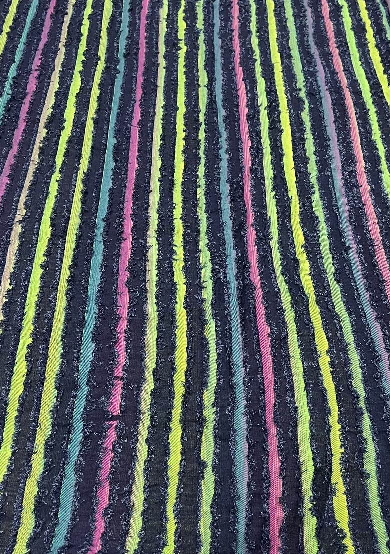 Navy Blue Jacquard Denim Blazer Cords - Indya