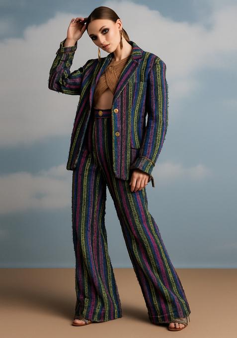 Navy Blue Jacquard Denim Blazer Cords