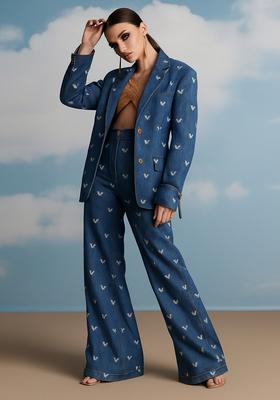 Dark Blue Embroidered Denim Blazer Cords