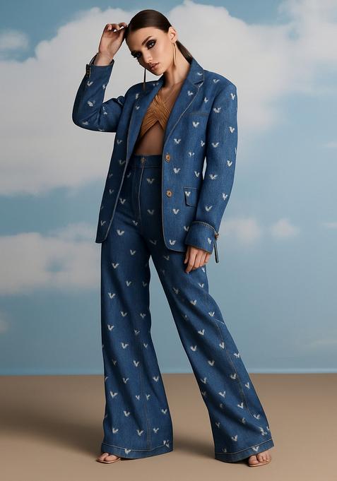 Dark Blue Embroidered Denim Blazer Cords