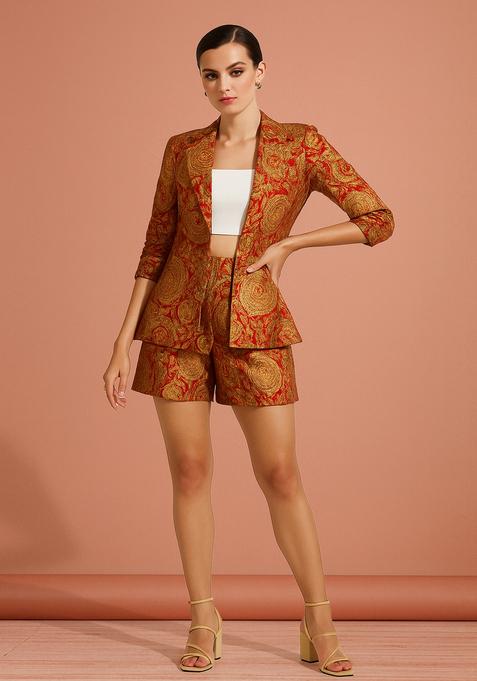 Orange Brocade Blazer Cords