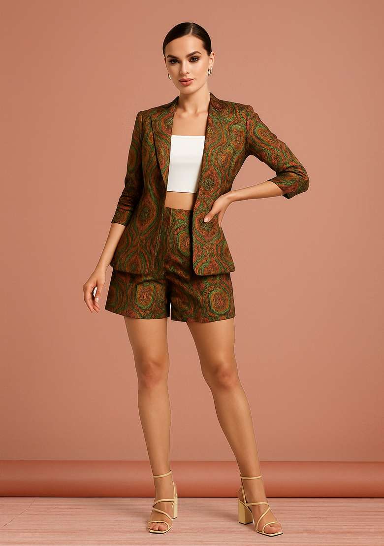 Multicolor Brocade Blazer Cords - Indya