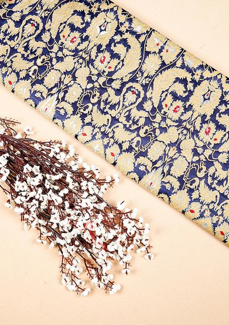 Navy Blue Embroidered Brocade Mini Skirt Set - Indya