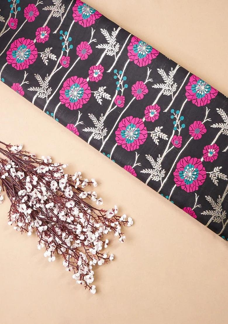 Black Embroidered Brocade Mini Skirt Set - Indya