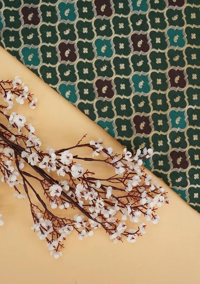 Green Embroidered Brocade Mini Skirt Set - Indya