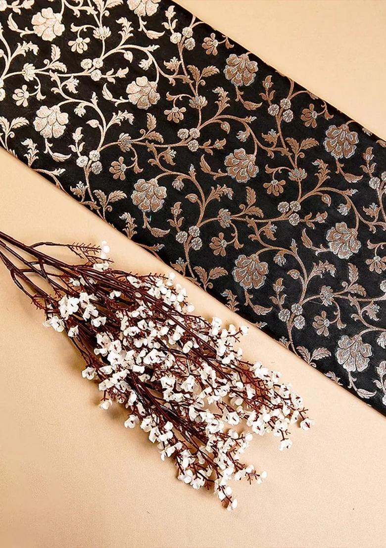 Black And Gold Embroidered Brocade Mini Skirt Set - Indya