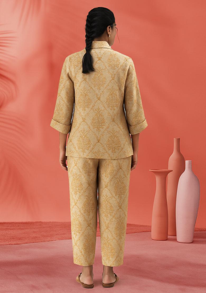 Off White Chikankari Linen Blazer Co-Ord Set - Indya