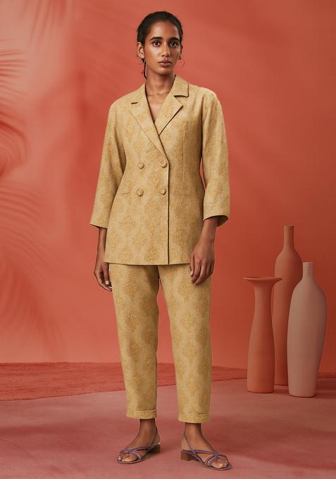 Off White Chikankari Linen Blazer Co-Ord Set