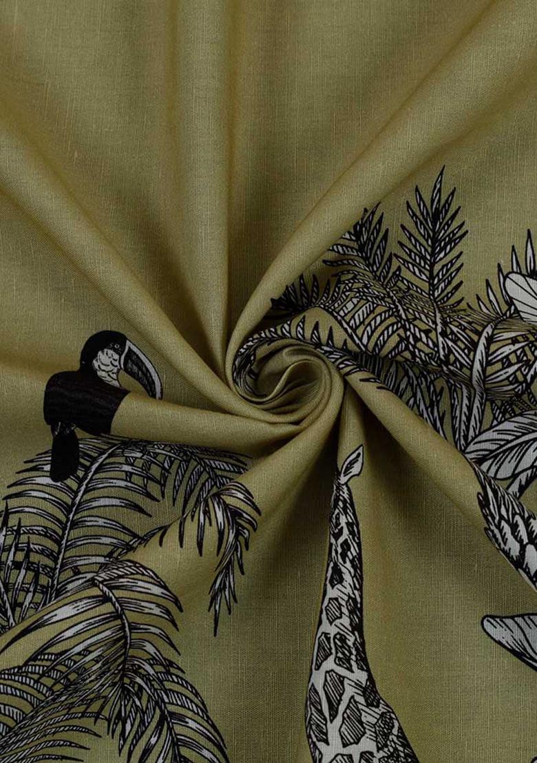 Green Printed Linen Blazer Co-Ord Set - Indya